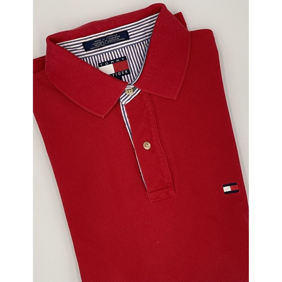 Tommy Hilfiger Polo Shirt Mens Large‎ Classic Fit Short Sleeve Red Embroidered - Picture 1 of 5